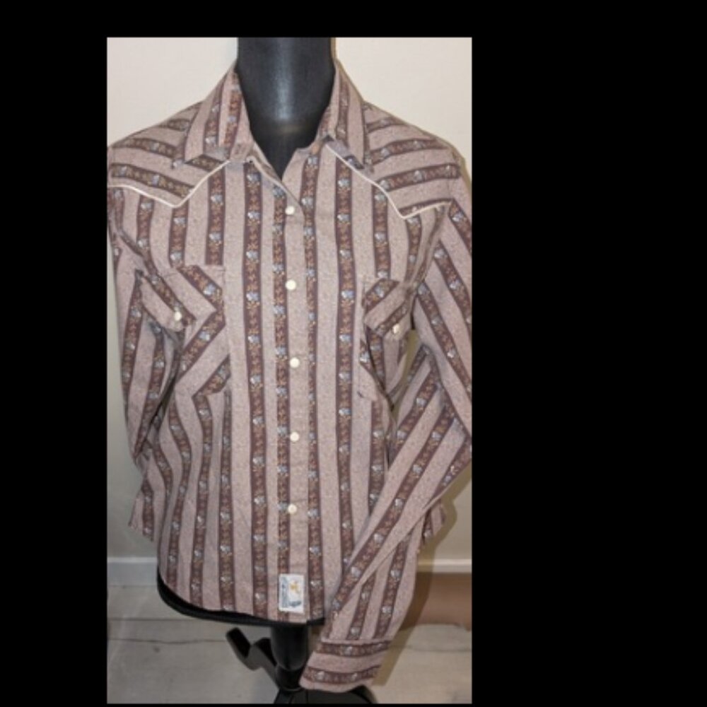 Vintage Panhandle Slim Brown Leaves Pearl Snap Western Classic Womens Top Sz L